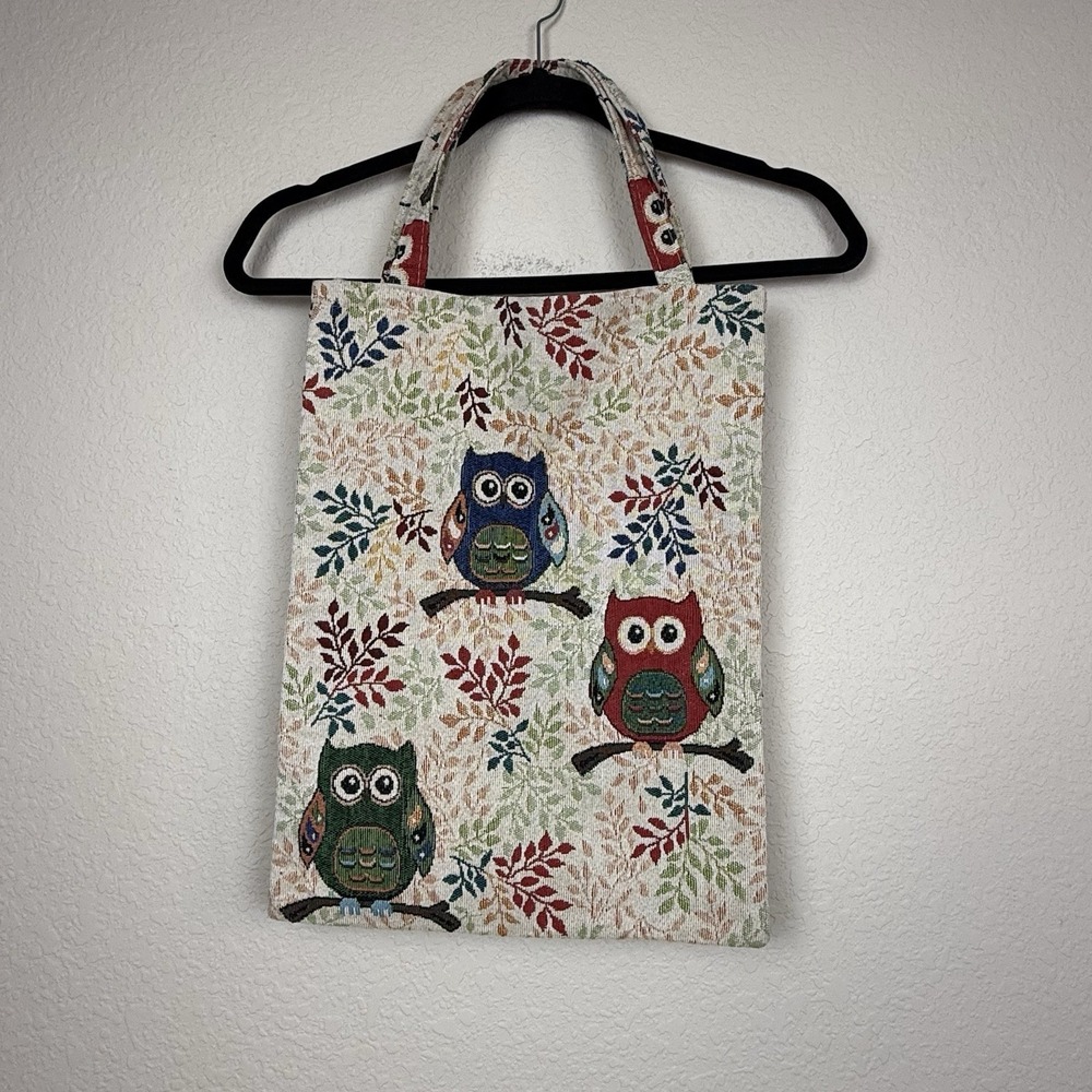 Owl Tapestry Embroidered Tote Bag Teacher Library Quirky
